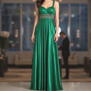 My Michelle Emerald Green Maxi Dress Evening Prom Formal Gown S fits XS/petite S